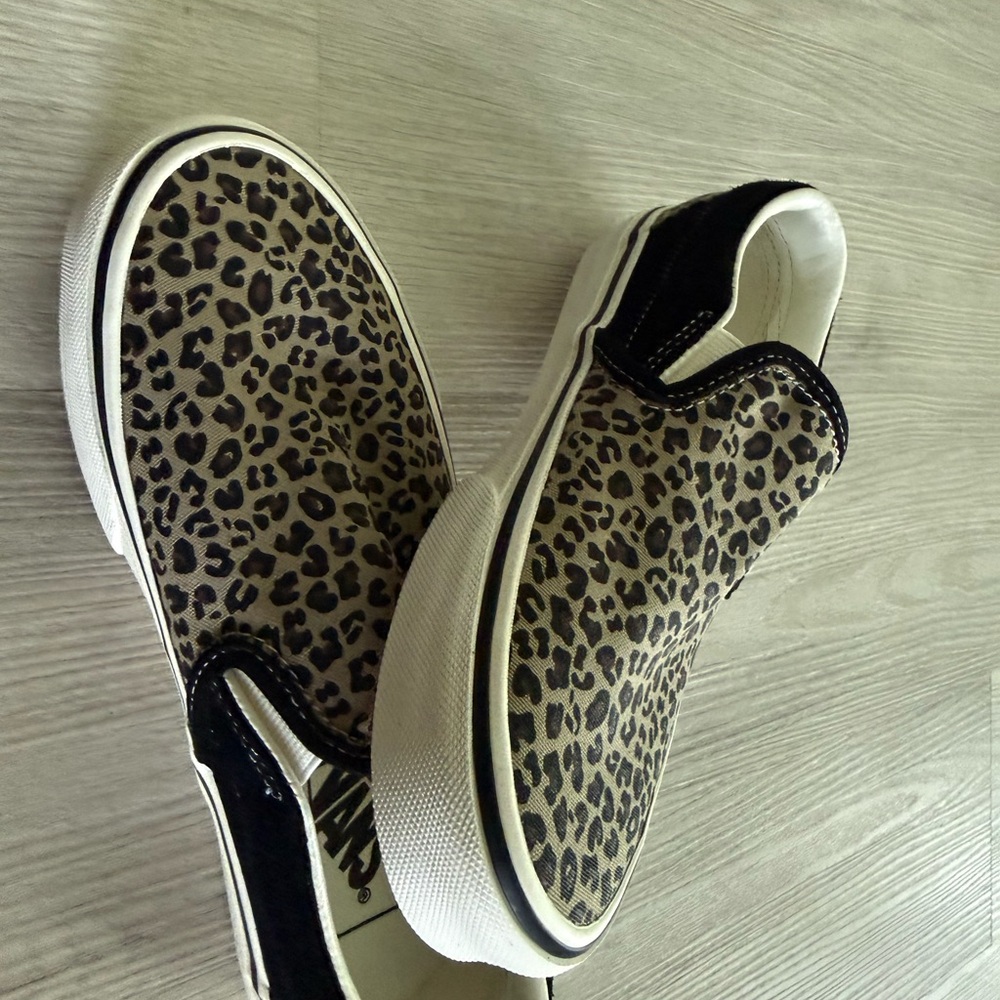 Vans Kids Leopard Print Slip-On Sneakers - Tan and Black